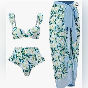 Bikini with Cover up Beach Skirt Sarong- New